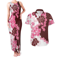 Pink Hibiscus Plumeria Floral Couples Matching Tank Maxi Dress and Hawaiian Shirt - Polynesian Pride