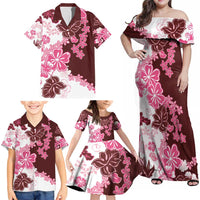 Pink Hibiscus Plumeria Floral Family Matching Off Shoulder Maxi Dress and Hawaiian Shirt LT01 - Polynesian Pride