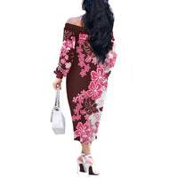 Pink Hibiscus Plumeria Floral Off The Shoulder Long Sleeve Dress LT01 - Polynesian Pride