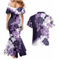 Purple Hibiscus Plumeria Floral Couples Matching Mermaid Dress and Hawaiian Shirt - Polynesian Pride