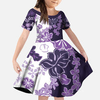 Purple Hibiscus Plumeria Floral Family Matching Off Shoulder Maxi Dress and Hawaiian Shirt LT01 Daughter's Dress Purple - Polynesian Pride