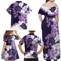 Purple Hibiscus Plumeria Floral Family Matching Off Shoulder Maxi Dress and Hawaiian Shirt LT01 - Polynesian Pride