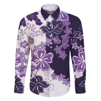 Purple Hibiscus Plumeria Floral Family Matching Off Shoulder Maxi Dress and Hawaiian Shirt LT01 Dad's Shirt - Long Sleeve Purple - Polynesian Pride