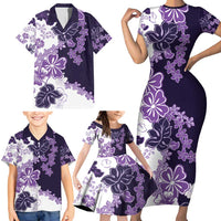 Purple Hibiscus Plumeria Floral Family Matching Short Sleeve Bodycon Dress and Hawaiian Shirt LT01 - Polynesian Pride