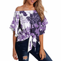 Purple Hibiscus Plumeria Floral Off Shoulder Wrap Waist Top LT01 - Polynesian Pride