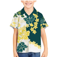 Yelow Teal Hibiscus Plumeria Floral Family Matching Mermaid Dress and Hawaiian Shirt LT01 Son's Shirt Yellow - Polynesian Pride
