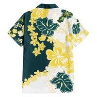 Yelow Teal Hibiscus Plumeria Floral Family Matching Off The Shoulder Long Sleeve Dress and Hawaiian Shirt - Polynesian Pride