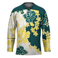 Yelow Teal Hibiscus Plumeria Floral Hockey Jersey - Polynesian Pride
