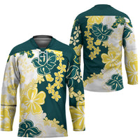 Yelow Teal Hibiscus Plumeria Floral Hockey Jersey - Polynesian Pride