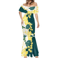Yelow Teal Hibiscus Plumeria Floral Mermaid Dress LT01 - Polynesian Pride