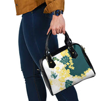 Yelow Teal Hibiscus Plumeria Floral Shoulder Handbag - Polynesian Pride