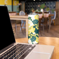 Yelow Teal Hibiscus Plumeria Floral Skinny Tumbler - Polynesian Pride
