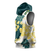 Yelow Teal Hibiscus Plumeria Floral Sleeveless Hoodie - Polynesian Pride