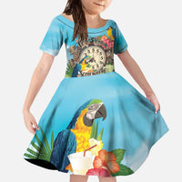 Personalized It's 5 o'clock Somewhere Family Matching Off The Shoulder Long Sleeve Dress and Hawaiian Shirt Hawaiian Tropical Parrots - Polynesian Pride