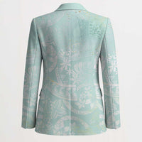 Polynesian Tiare Monstera Seafoam Green Blazer Liquid Style - Polynesian Pride