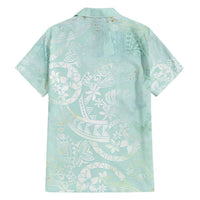 Polynesian Tiare Monstera Seafoam Green Family Matching Long Sleeve Bodycon Dress and Hawaiian Shirt Liquid Style LT01 - Polynesian Pride