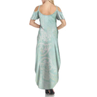 Polynesian Tiare Monstera Seafoam Green Family Matching Summer Maxi Dress and Hawaiian Shirt Liquid Style LT01 - Polynesian Pride