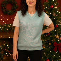 Polynesian Tiare Monstera Seafoam Green Christmas Knitted V-Neck Vest Liquid Style - Polynesian Pride