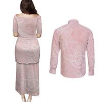 Polynesian Tiare Monstera Soft Pink Couples Matching Puletasi and Long Sleeve Button Shirt Liquid Style LT01 - Polynesian Pride