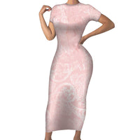 Polynesian Tiare Monstera Soft Pink Family Matching Short Sleeve Bodycon Dress and Hawaiian Shirt Liquid Style LT01 Mom's Dress Pink - Polynesian Pride
