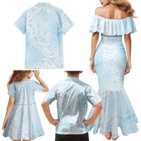 Polynesian Tiare Monstera Baby Blue Family Matching Mermaid Dress and Hawaiian Shirt Liquid Style LT01 - Polynesian Pride