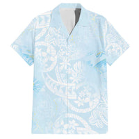 Polynesian Tiare Monstera Baby Blue Family Matching Tank Maxi Dress and Hawaiian Shirt Liquid Style LT01 Dad's Shirt - Short Sleeve Blue - Polynesian Pride
