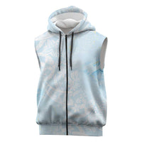 Polynesian Tiare Monstera Baby Blue Sleeveless Zip Hoodie Liquid Style - Polynesian Pride