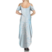 Polynesian Tiare Monstera Baby Blue Summer Maxi Dress Liquid Style - Polynesian Pride