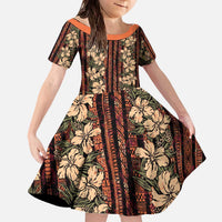 Hawaii Hibiscus Family Matching Off The Shoulder Long Sleeve Dress and Hawaiian Shirt Retro Style - Polynesian Pride