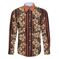 Hawaii Hibiscus Family Matching Off Shoulder Maxi Dress and Hawaiian Shirt Retro Style LT01 Dad's Shirt - Long Sleeve Brown - Polynesian Pride