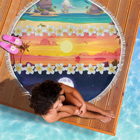 Hawaii Beach Landscape Time-Lapse Beach Blanket Tropical Plumeria Flowers - Polynesian Pride