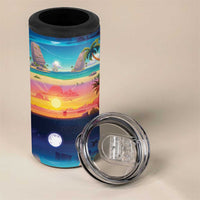 Hawaii Beach Landscape Time-Lapse 4 in 1 Can Cooler Tumbler Tropical Plumeria Flowers - Polynesian Pride