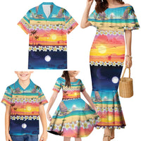 Hawaii Beach Landscape Time-Lapse Family Matching Mermaid Dress and Hawaiian Shirt Tropical Plumeria Flowers LT01 - Polynesian Pride