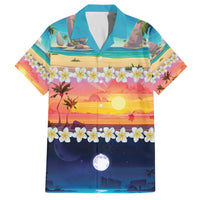 Hawaii Beach Landscape Time-Lapse Family Matching Off The Shoulder Long Sleeve Dress and Hawaiian Shirt Tropical Plumeria Flowers LT01 Dad's Shirt - Short Sleeve Multicolor - Polynesian Pride