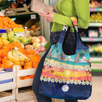 Hawaii Beach Landscape Time-Lapse Grocery Bag Tropical Plumeria Flowers - Polynesian Pride