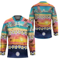 Hawaii Beach Landscape Time-Lapse Hockey Jersey Tropical Plumeria Flowers - Polynesian Pride