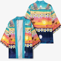 Hawaii Beach Landscape Time-Lapse Kimono Tropical Plumeria Flowers - Polynesian Pride