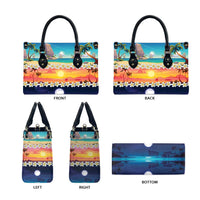 Hawaii Beach Landscape Time-Lapse Leather Bag Tropical Plumeria Flowers - Polynesian Pride