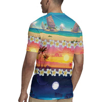 Hawaii Beach Landscape Time-Lapse Rugby Jersey Tropical Plumeria Flowers - Polynesian Pride