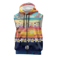 Hawaii Beach Landscape Time-Lapse Sleeveless Zip Hoodie Tropical Plumeria Flowers - Polynesian Pride