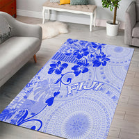 Fiji Masi With Hibiscus Tapa Tribal Area Rug Blue Pastel LT01 - Polynesian Pride