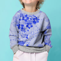 Fiji Masi With Hibiscus Tapa Tribal Kid Ugly Christmas Sweater Blue Pastel LT01 - Polynesian Pride