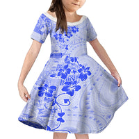 Fiji Masi With Hibiscus Tapa Tribal Kid Short Sleeve Dress Blue Pastel LT01 KID Blue - Polynesian Pride