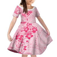 Fiji Masi With Hibiscus Tapa Tribal Family Matching Tank Maxi Dress and Hawaiian Shirt Pink Pastel LT01 Daughter's Dress Pink - Polynesian Pride