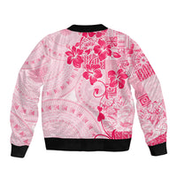 Fiji Masi With Hibiscus Tapa Tribal Sleeve Zip Bomber Jacket Pink Pastel LT01 - Polynesian Pride
