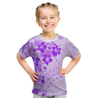 Fiji Masi With Hibiscus Tapa Tribal Kid T Shirt Purple Pastel LT01 Purple - Polynesian Pride