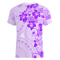 Fiji Masi With Hibiscus Tapa Tribal Women V Neck T Shirt Purple Pastel LT01 - Polynesian Pride