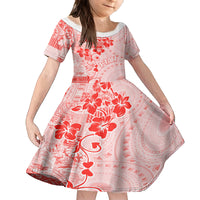 Fiji Masi With Hibiscus Tapa Tribal Family Matching Summer Maxi Dress and Hawaiian Shirt Red Pastel LT01 Daughter's Dress Red - Polynesian Pride