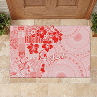 Fiji Masi With Hibiscus Tapa Tribal Rubber Doormat Red Pastel LT01 - Polynesian Pride