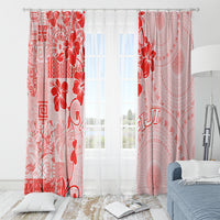 Fiji Masi With Hibiscus Tapa Tribal Window Curtain Red Pastel LT01 - Polynesian Pride